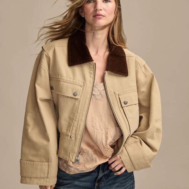 Lucky Brand Cropped Plaid Jacket Women's Clothing Outerwear