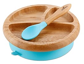 Bamboo Plate Avanchy Classic Bamboo Baby Plate & Bamboo Spoon 8 x 2.5 Gray Silicone Suction 9 Months and Older 