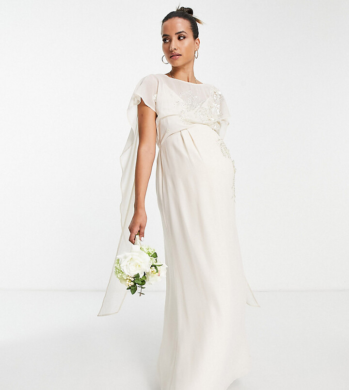 Hope & Ivy Maternity Bridal tie back embroidered maxi dress in ivory -  ShopStyle