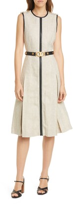 tory burch leather trimmed linen dress