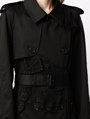 GOEN.J Double-Breasted Lace-Paneled Trench Coat