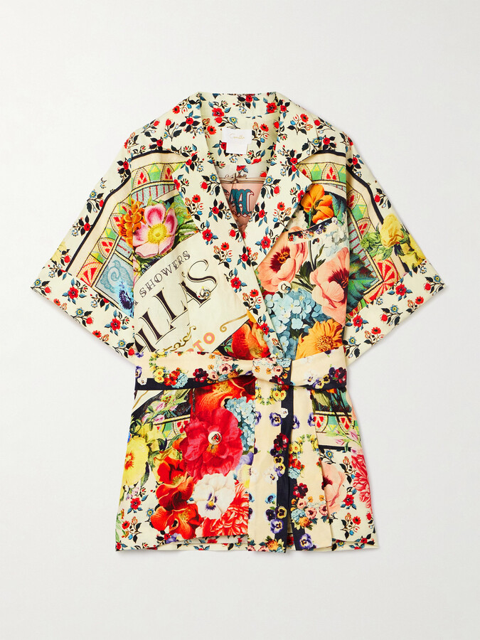 Camilla Double-breasted Belted Printed Linen And Silk-blend Jacket - Multi