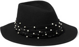 Thumbnail for your product : Eugenia Kim Blaine Faux Pearl-embellished Tulle-trimmed Wool-felt Fedora