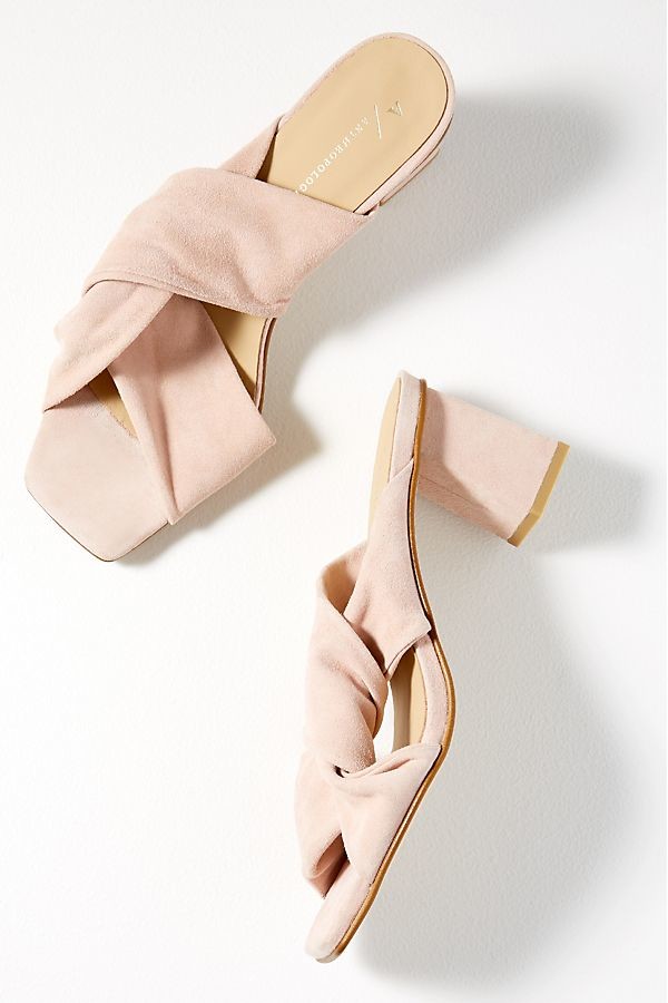 Twisted-Strap Suede Heels