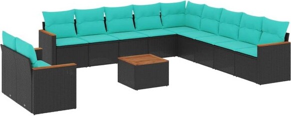 VidaXL vidaXLPatioSofaSetBlackBlue-BlackandBlueWithTable