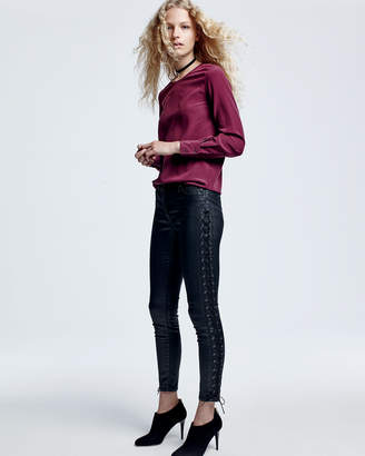 AG Jeans Long-Sleeve Silk Blouse, Wine