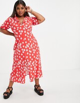 Thumbnail for your product : ASOS DESIGN ASOS DESIGN Curve ultimate midi tea dress in red floral print