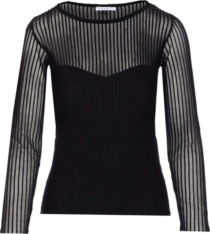 Patrizia Pepe ribbed transparent-panel T-shirt
