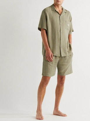 Desmond & Dempsey Camp-Collar Linen Pyjama Shirt