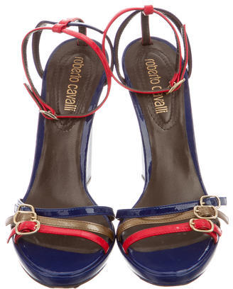 Roberto Cavalli Patent Leather Wedge Sandals