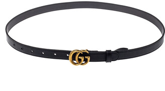 Gucci Black Leather GG Marmont Buckle Narrow Belt 90CM