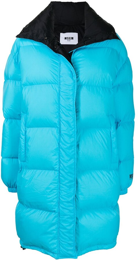 long blue puffer jacket
