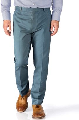 Charles Tyrwhitt Airforce Blue Slim Fit Flat Front Non-Iron Cotton Chino Trousers Size W34 L30