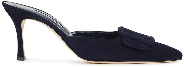 navy suede mules