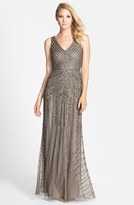 Thumbnail for your product : Adrianna Papell Beaded Mesh V-Neck A-Line Gown