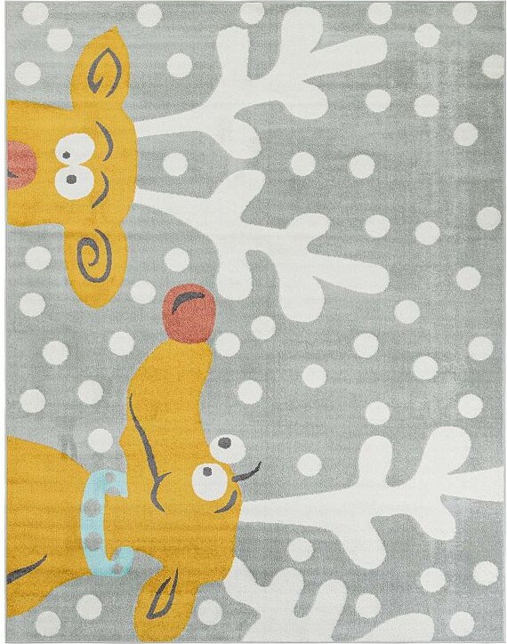 Unique Loom Reindeers Whimsy Kids Throw or Area Rug