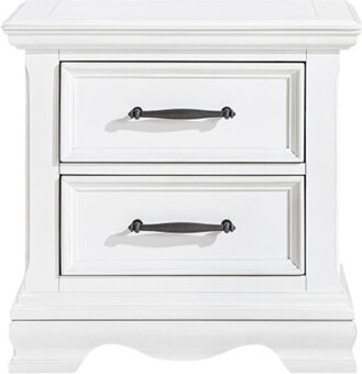 Canora Grey Charming White 2-Drawer Nightstand with Durable Wood & Black Handles – Classic Bedside Table