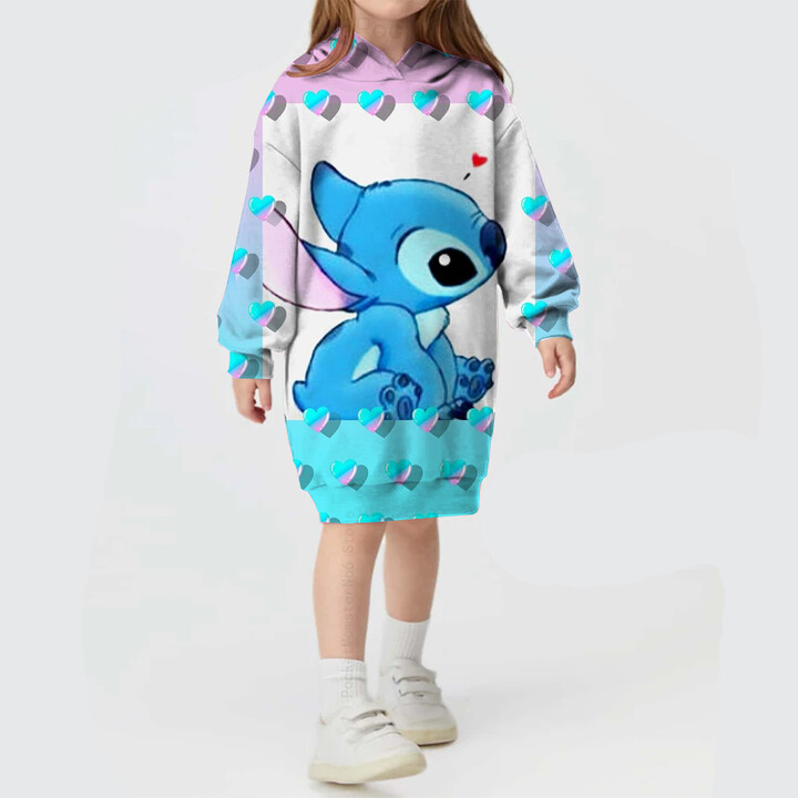 MINISO Spring and autumn new children & apos;s clothing sweater dress printed casual sportswear Disney Stitch cartoon girl hoodie sweater