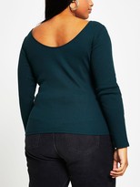 Thumbnail for your product : River Island Scoop Neck Long Sleeved Jersey Top - ForestGreen
