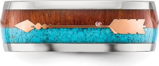 ChiselStainlessSteelPolishedArrowwithTurquoiseandWoodInlay8mmBandRing