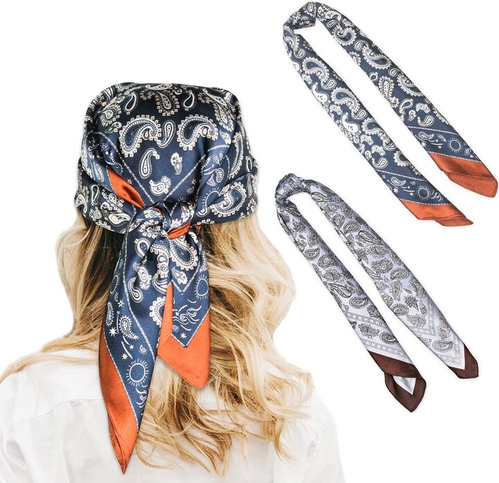 QYX Women's Bandana Silk Scarf 70 x 70 cm Headscarf Silk Hair Scarf Large Silk  Scarves Pack of 2 - ShopStyle