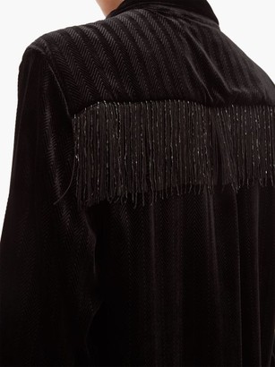 BLAZÉ MILANO Etoile Beaded-fringe Velvet Shirtdress - Black
