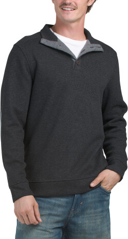 TJMAXX Quarter Button Pull Over Sweater With Elbow Patches For Men, Spandex/Polyester/Wool