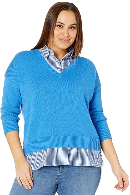 Lauren Ralph Lauren Plus Size Layered Cotton VNeck Sweater ShopStyle