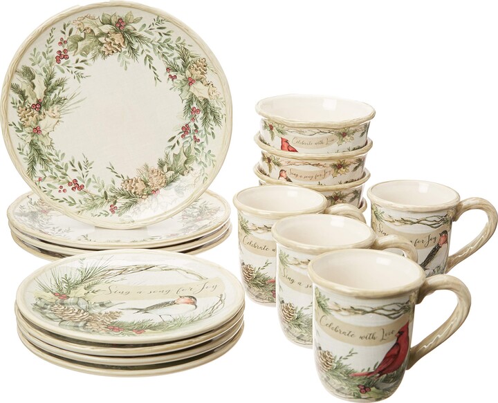 Certified International 89044RM Holly and Ivy 16pc Dinnerware Set, Service for 4,Multicolored