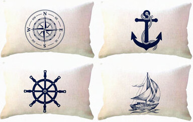 BRBCA Nautical Anchor Sailboat Throw Pillow Covers - Ocean Theme Decorative Cushion Cases for Coastal Sailing Navigation Beach Lumbar Pillowcases 4 Pack