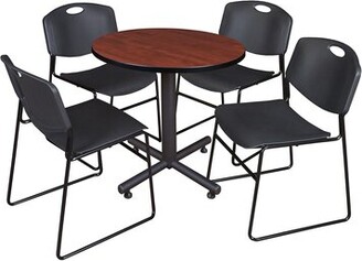 Symple Stuff Kobe Round X-Base Breakroom Table, 4 Zeng Stack Chairs