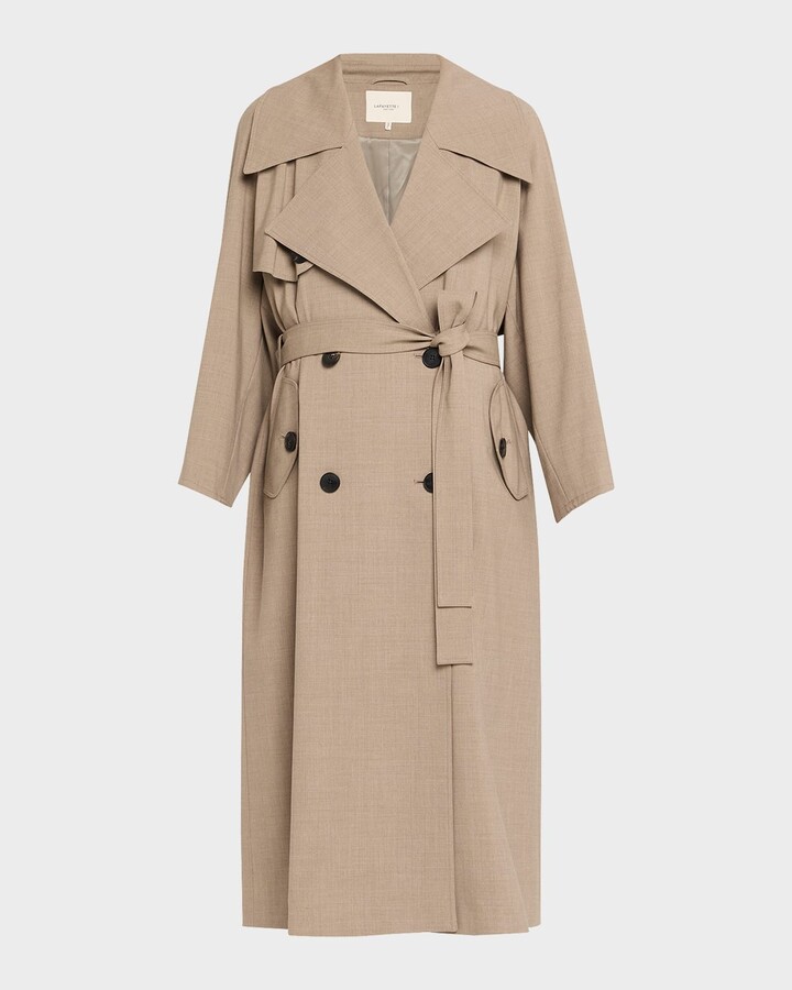 Lafayette 148 New York Belted Stretch Wool Oversized Trench Coat