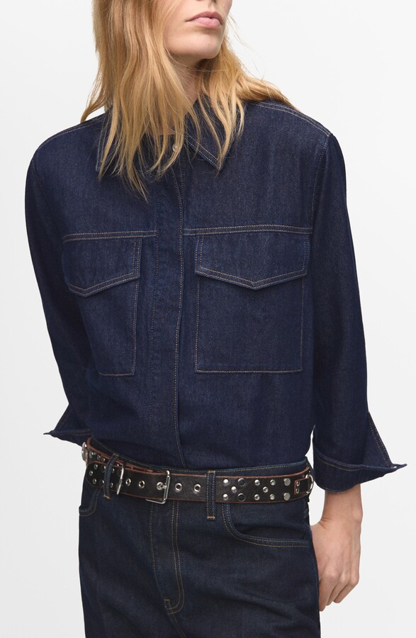 MANGO Western Denim Snap-Up Shirt