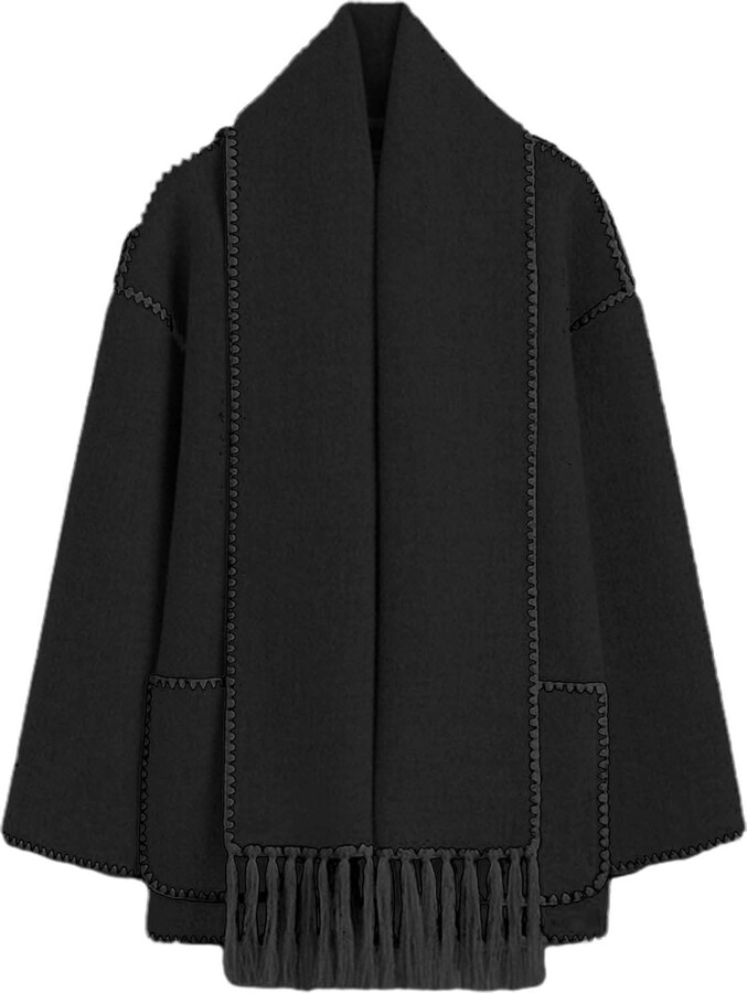 TEPTDirio Womens Shawl Collar Coat Embroidered Scarf Jacket Elegant ...