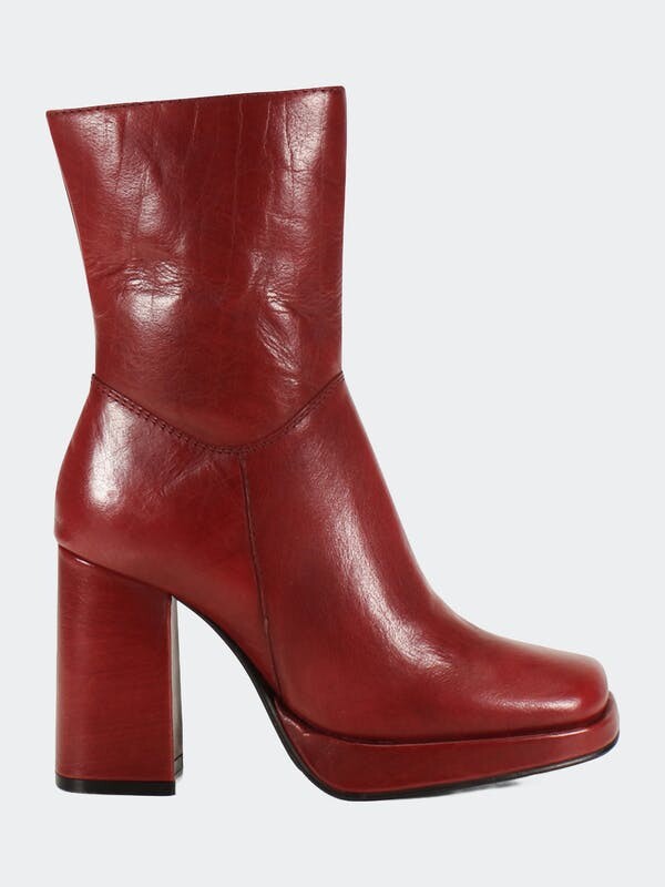 Cherry leather platform ankle boots
