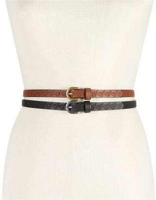 INC International Concepts Embossed Flower 2-For-1 Skinny Belts, Created for Macy's
