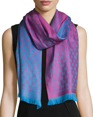 Gucci Reversible Wool Stencil Scarf, Pink/Blue