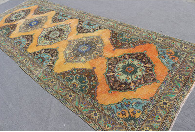 Bungalow Rose Handmade Turkish Runner Carpet in Vintage Style for Home Decor in Vibrant Orange Ideal for Adorning Corridors and Enhancing Interior Aesthetics