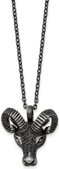 Black Bow Jewelry Co. BlackBowJewelryStainlessSteelAntiquedWhiteBronze-PlatedRamsHeadNecklace24In
