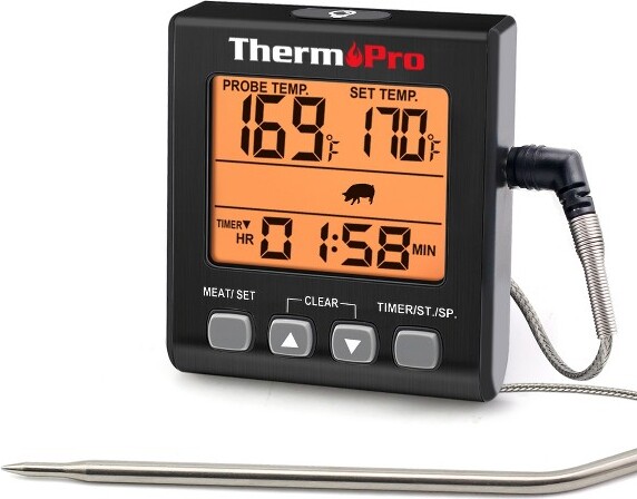 ThermoPro TP07SW Remote Meat Thermometer Digital Grill Smoker BBQ  Thermometer with a Stay-In Grill Oven Smoker Probe in Orange