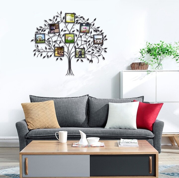 ADECO Tree Photo Frame Black Metal Wall Hanging Collage Pics 8Opening