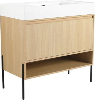 Taroo Clocks 36" Bathroom Vanity Combo w/Single Resin Sink, Storage Cabinet Set 2 Door, Multilayer solid wood, Oak