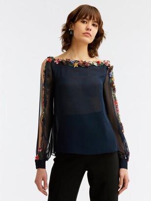 ODLR Bateau Neck Crystal Embroidered Blouse
