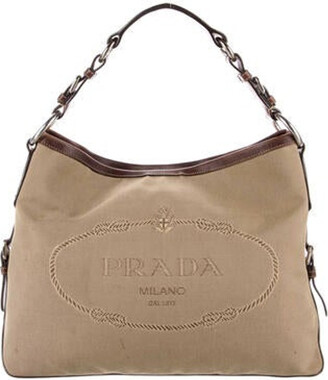 Prada Leather-Trimmed Canapa Logo Hobo - ShopStyle Shoulder Bags