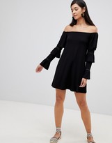 Thumbnail for your product : Asos Tall ASOS DESIGN Tall off shoulder mini dress with frill sleeve detail