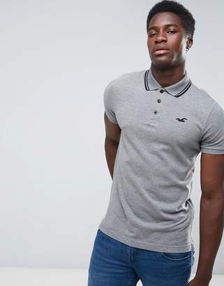Hollister Polo Tipped Pique Icon Logo Slim Fit In Grey