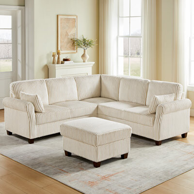 Winston Porter 90.55’’ Upholstered Sofa With Storage Ottoman