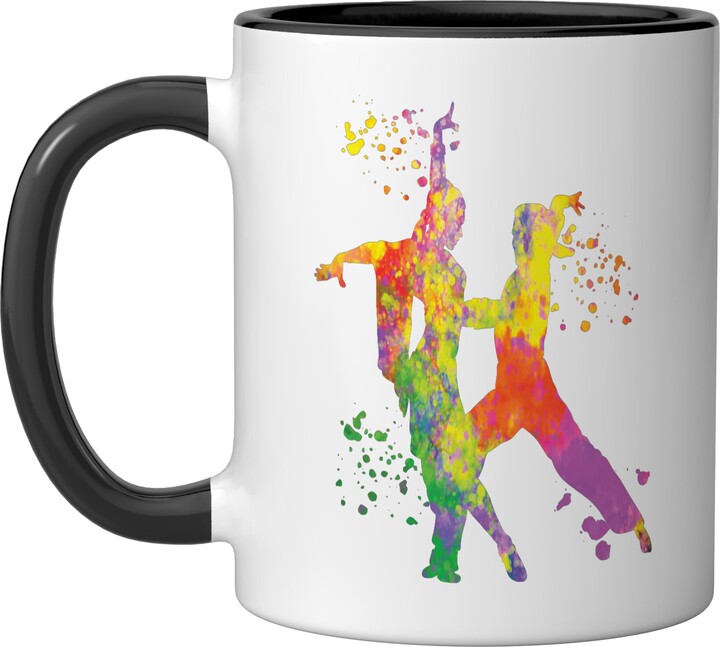 Samba Latin Dance Class Merchandise Latin Dancing Couple Watercolor Rumba Dancer Ceramic Mug, Black/White