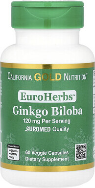 California Gold Nutrition, EuroHerbs™, Ginkgo Biloba Extract, Euromed Quality, 120 mg, 60 Veggie Capsules