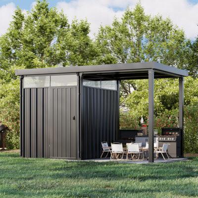 Patiowell 2-in-1 Galvanized Steel 7x7 Ft Shed & Pergola: Metal Storage And Firewood Shelter For Backyard Garden Patio